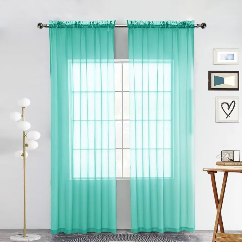 SpaceDresser Sheer Voile Window Treatment Rod Pocket Curtain Panels for Kitchen Bedroom Living Room Drapes Sunlight Filtering Privacy Semi Home Decor Assorted Colors Sizes (Turquoise, 52 W x 84 L) - Image 1